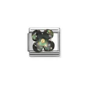 Link Composable Classic Flor Madreperla negra con punto oro