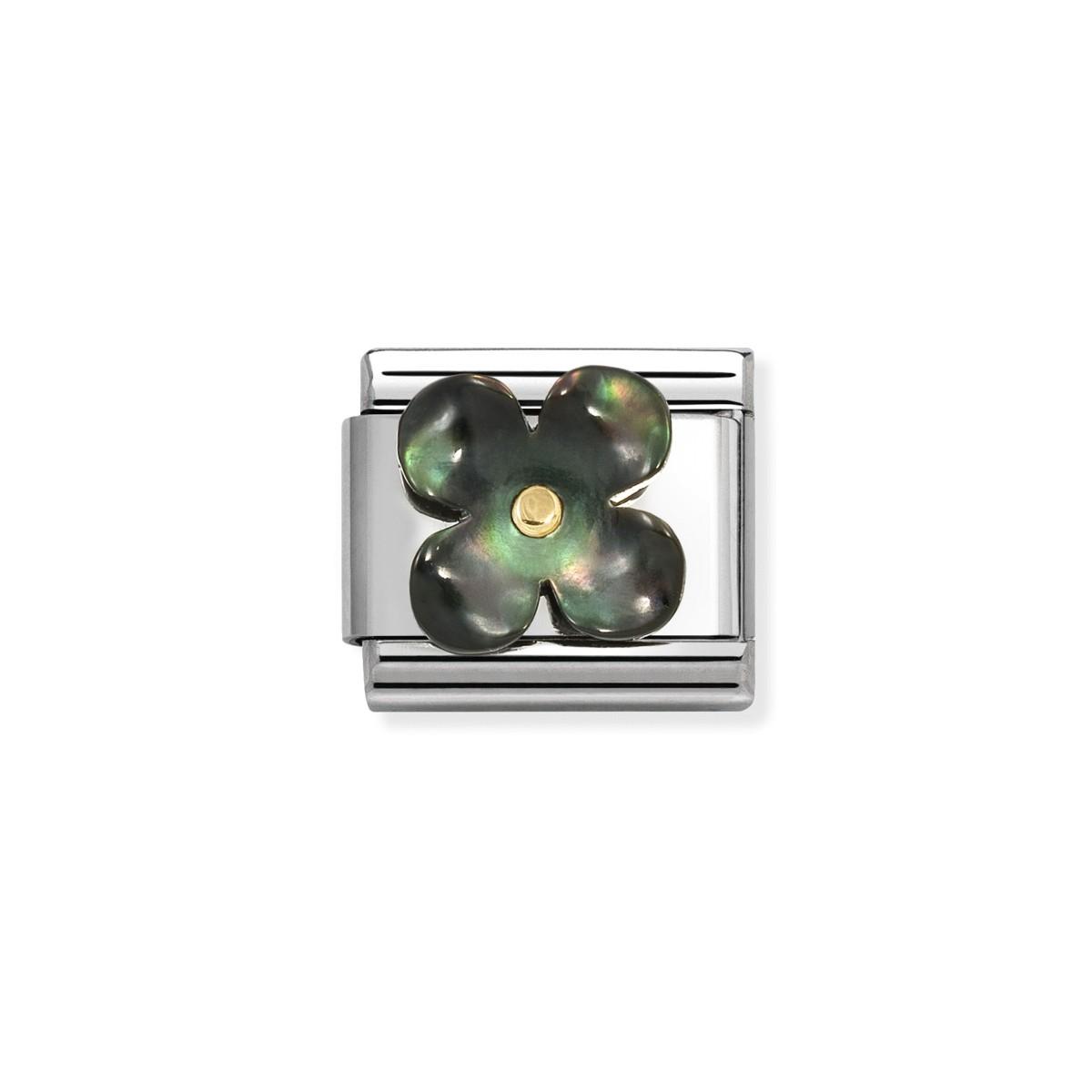 Link Composable Classic Flor Madreperla negra con punto oro - Imagen 2