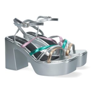 Sandalias Plateadas Plataforma Multicolor