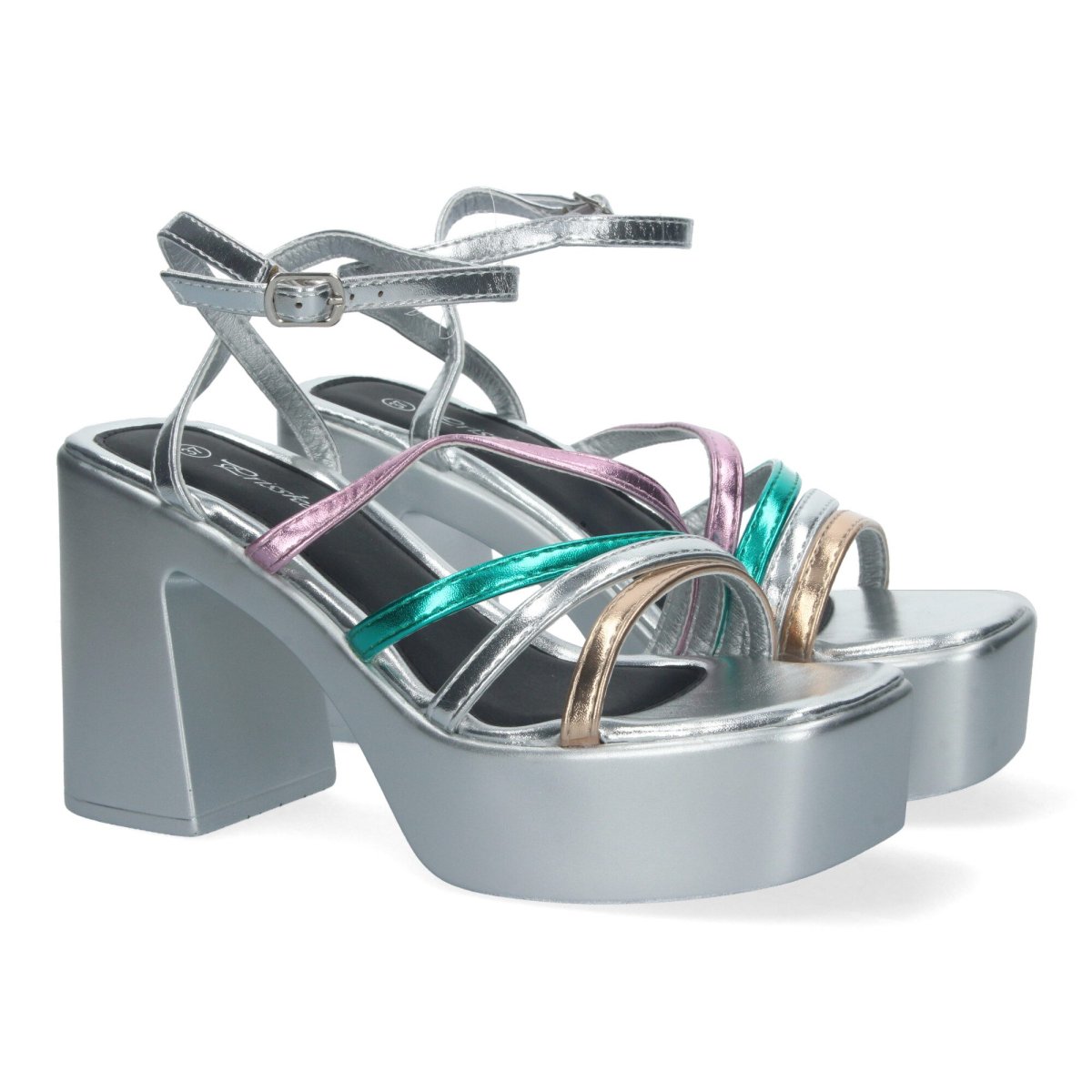 Sandalias Plateadas Plataforma Multicolor
