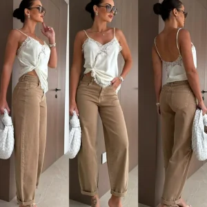 JEANS ABULLONADOS RIVELLE COLOR CARAMELO