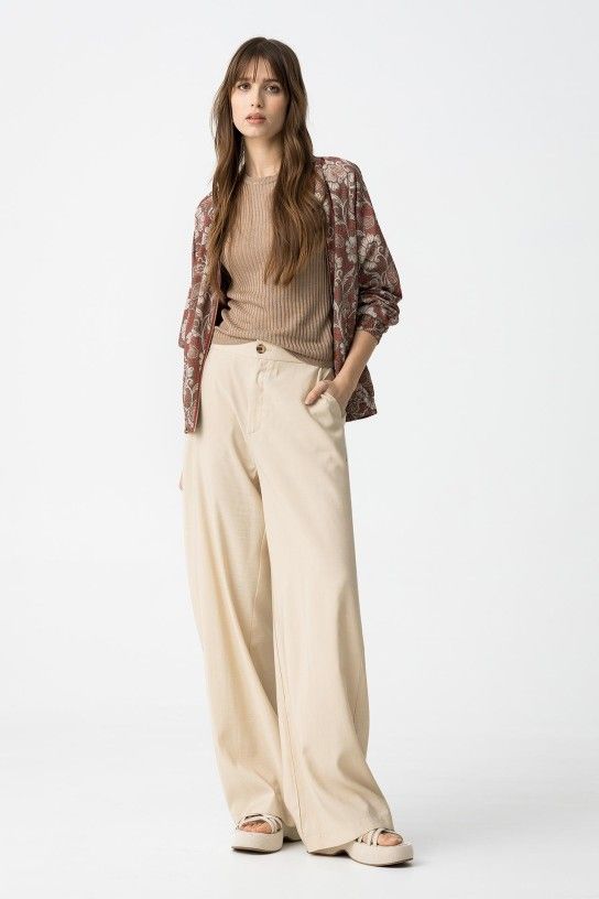 Pantalón Beige Cintura Alta Tiffosi