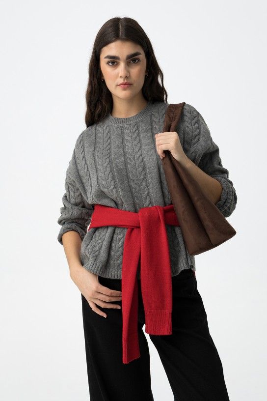 Jersey de punto gris trenzado Tiffosi - Imagen 2