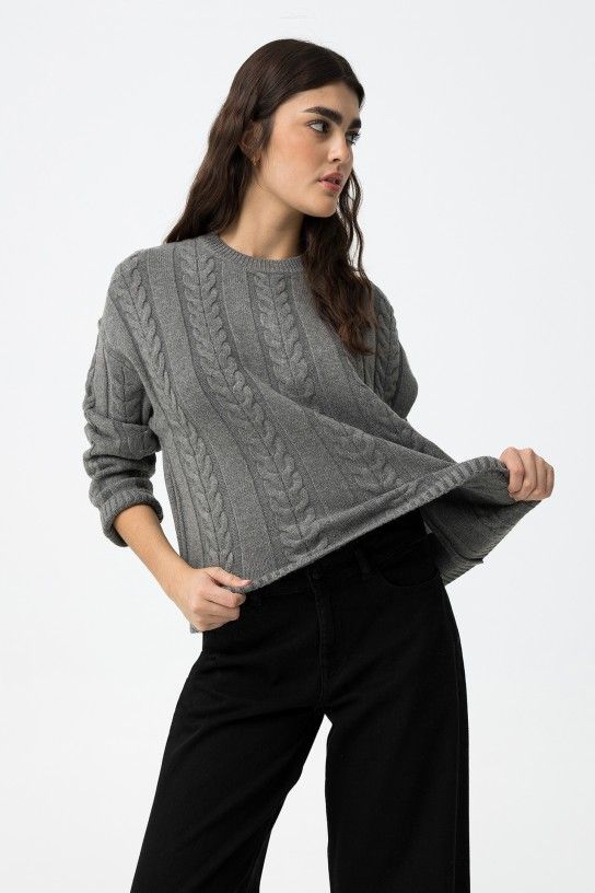 Jersey de punto gris trenzado Tiffosi - Imagen 4