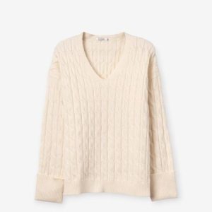 Jersey escote pico trenzado blanco roto Tiffosi