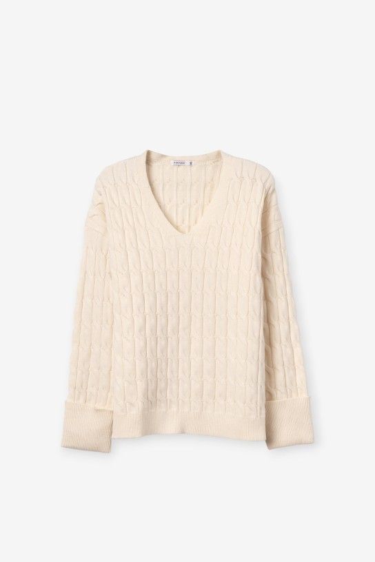 Jersey escote pico trenzado blanco roto Tiffosi