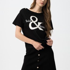 Camiseta negra de manga corta cuello barco Tiffosi