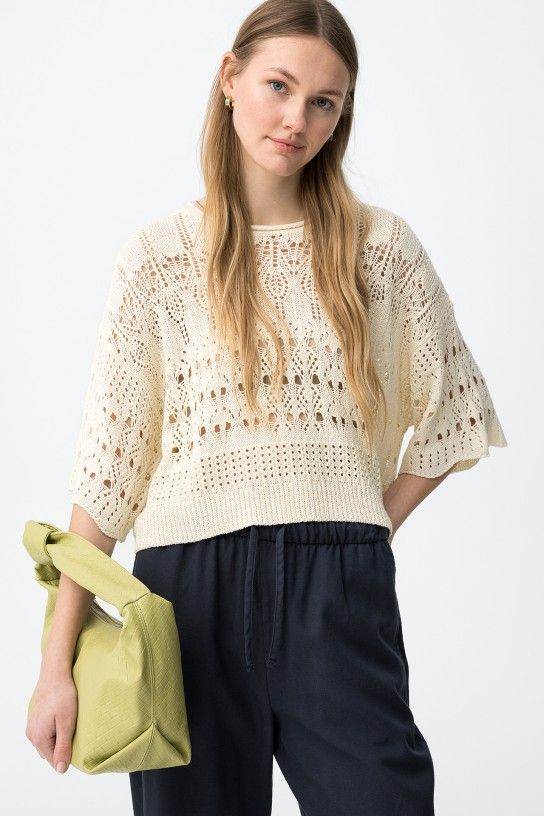 Jersey de ganchillo beige calado - Imagen 3