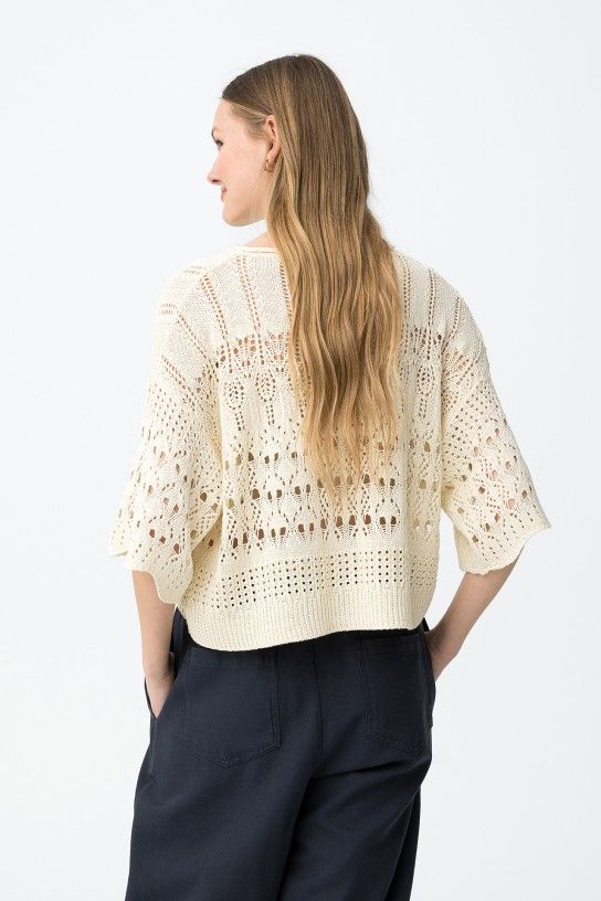 Jersey de ganchillo beige calado - Imagen 5