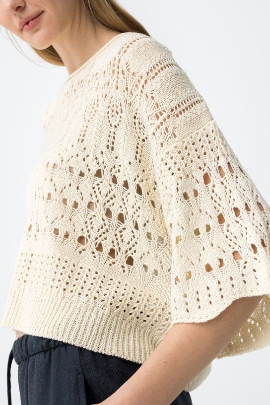 Jersey de ganchillo beige calado - Imagen 6