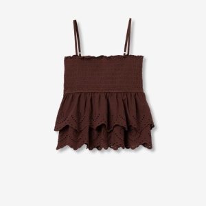 Blusa sin mangas con volantes marrón Tiffosi