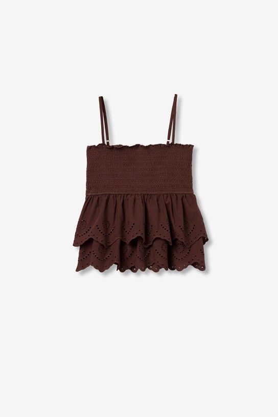Blusa sin mangas con volantes marrón Tiffosi