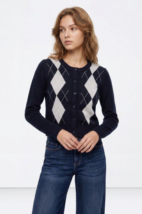 Cardigan de rombos azul marino Tiffosi - Imagen 3