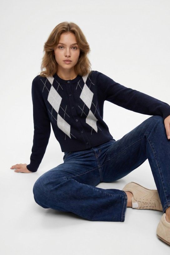 Cardigan de rombos azul marino Tiffosi