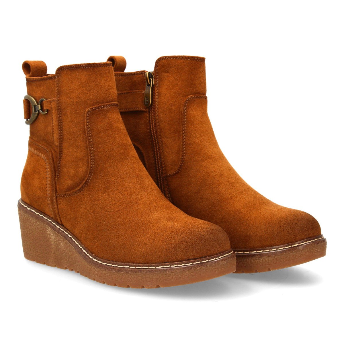 Botines cuña hebilla camel