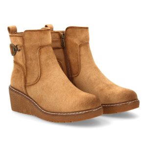Botines cuña hebilla kaki