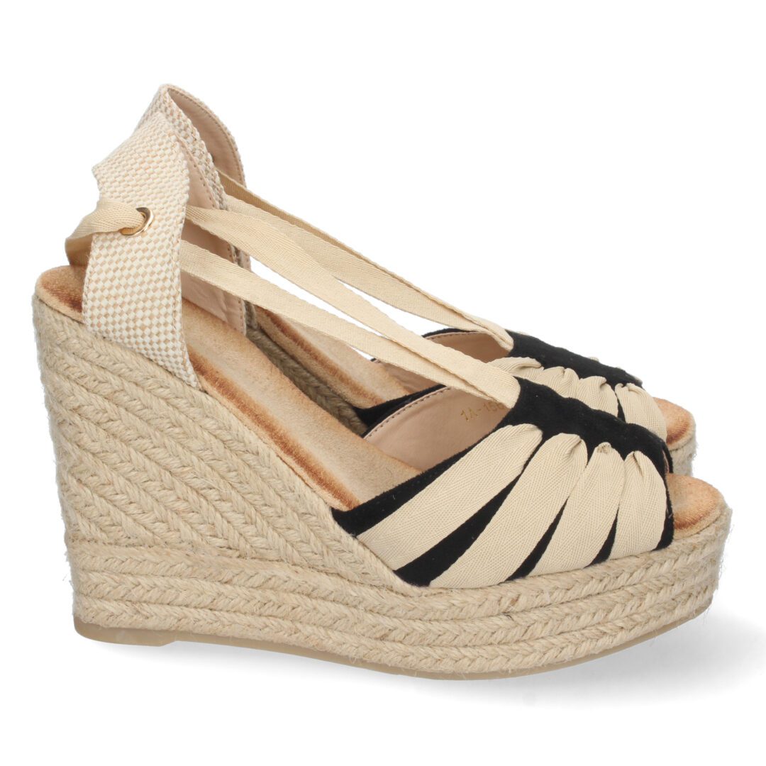Cuña plataforma cordones beige y negro - Imagen 2