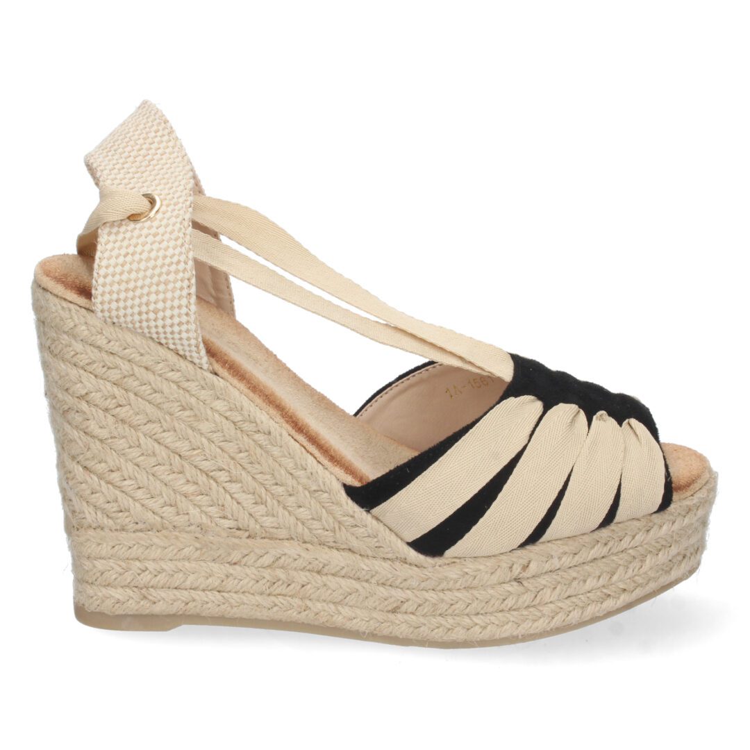 Cuña plataforma cordones beige y negro - Imagen 3