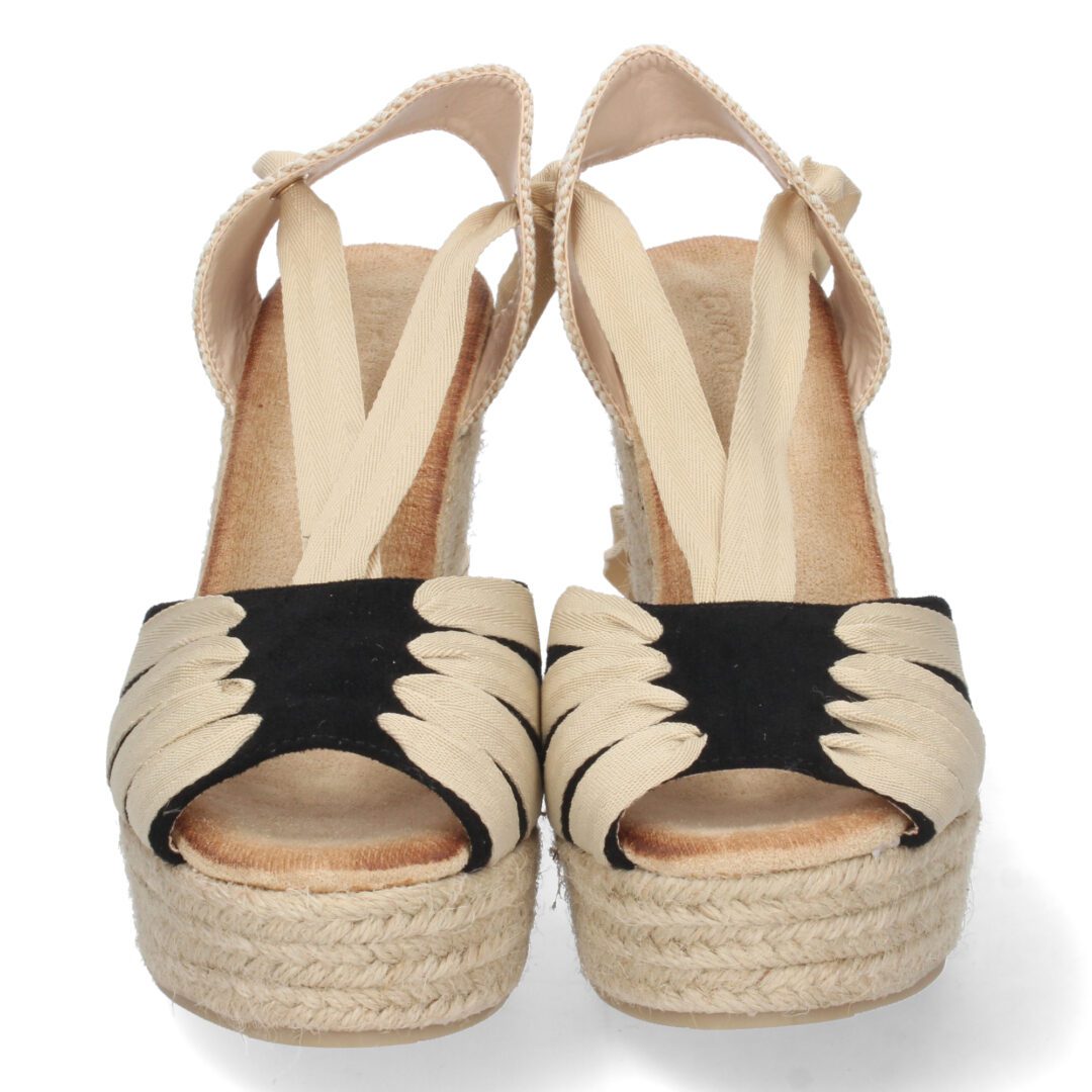 Cuña plataforma cordones beige y negro - Imagen 4