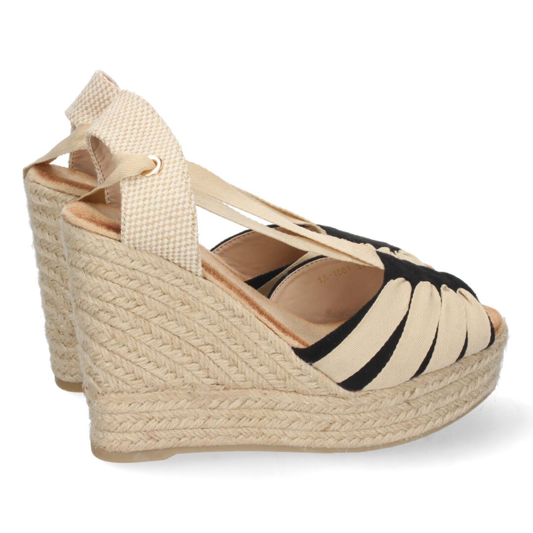 Cuña plataforma cordones beige y negro - Imagen 5