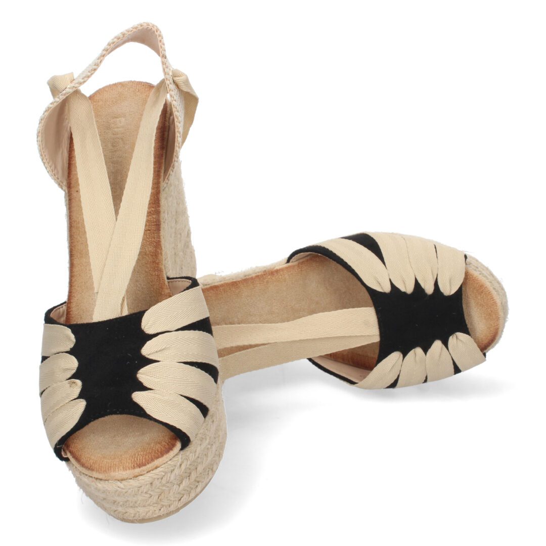 Cuña plataforma cordones beige y negro - Imagen 6