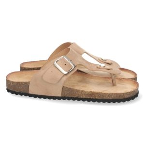 Chanclas anatómicas beige tira hebilla metal