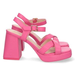 Sandalias cruzadas de tacón ancho fucsia