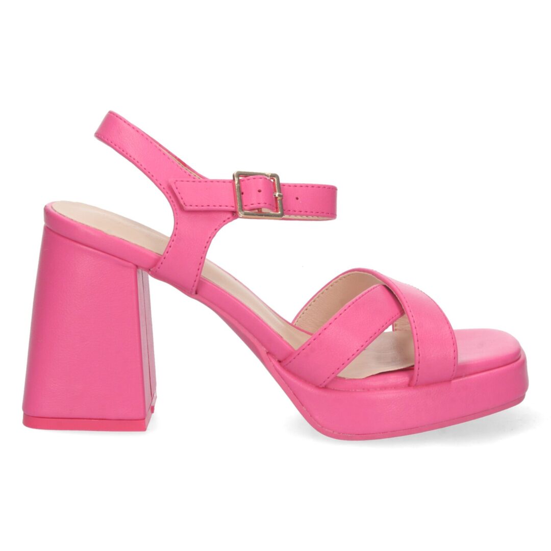 Sandalias cruzadas de tacón ancho fucsia - Imagen 3