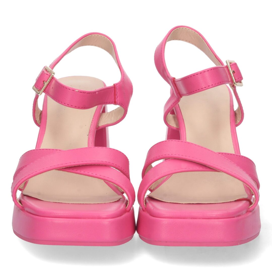 Sandalias cruzadas de tacón ancho fucsia - Imagen 4