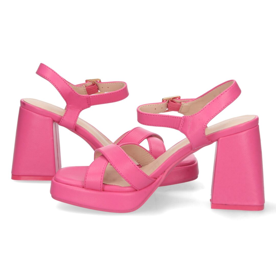 Sandalias cruzadas de tacón ancho fucsia - Imagen 6