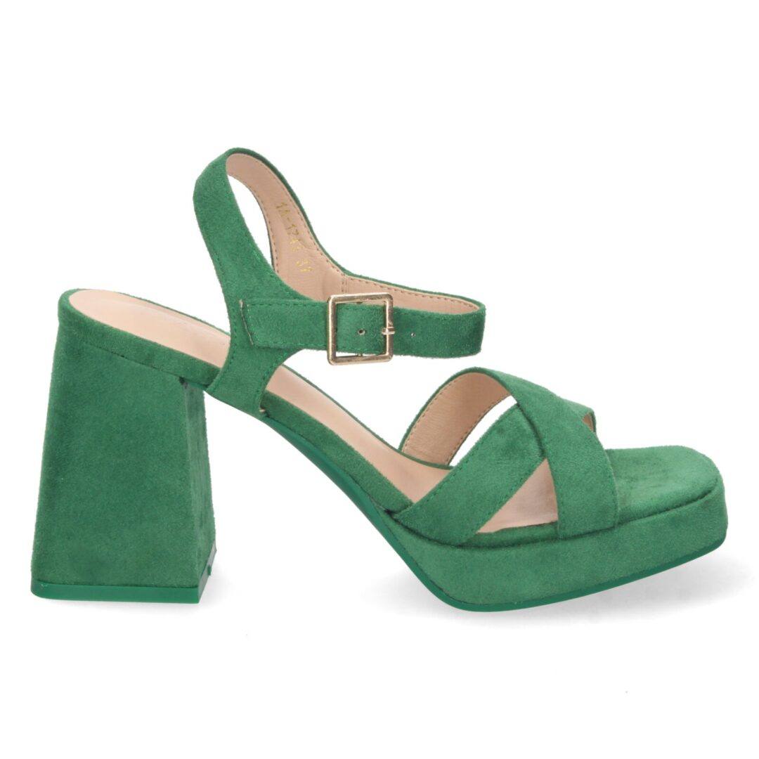 Sandalias cruzadas verdes de tacón ancho - Imagen 3