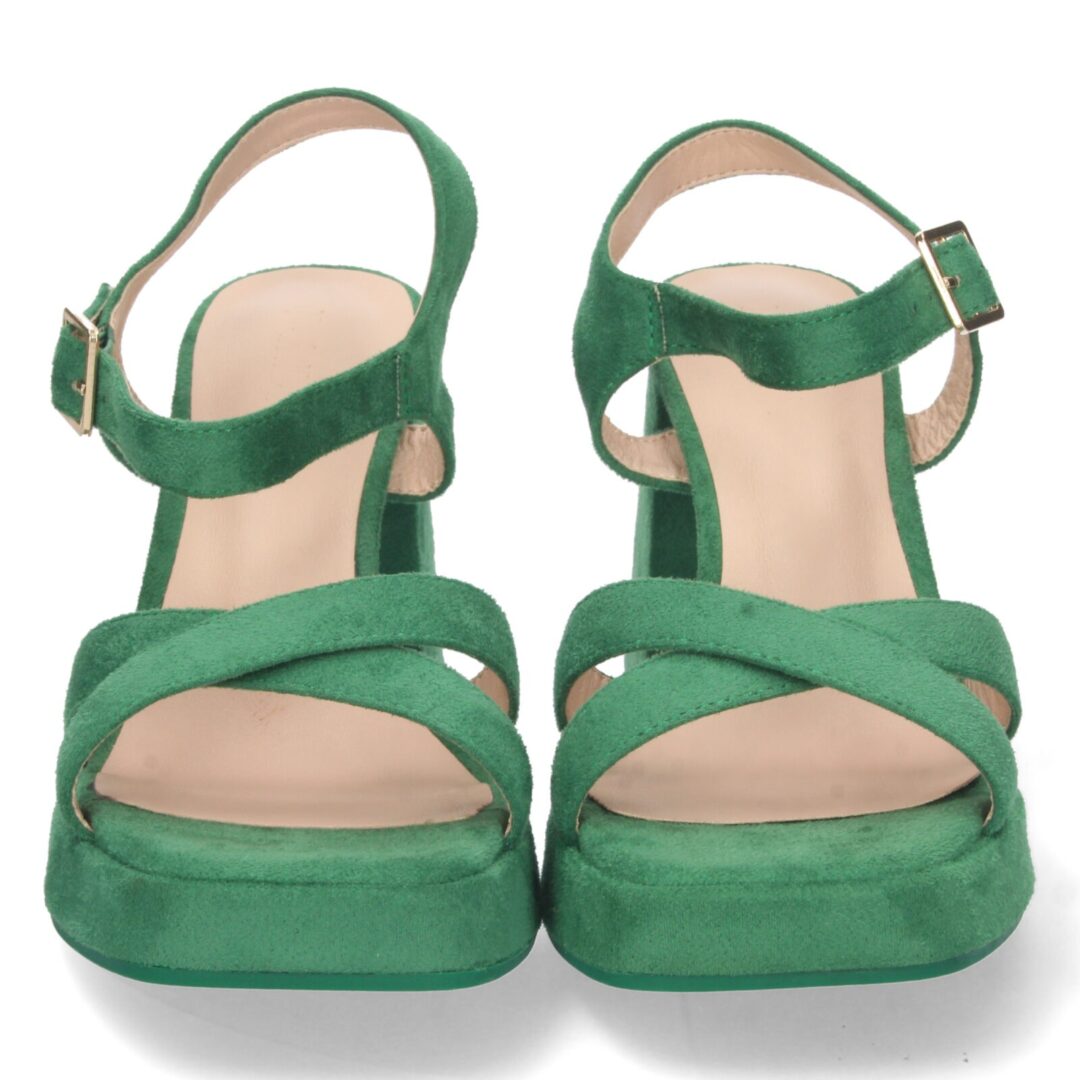 Sandalias cruzadas verdes de tacón ancho - Imagen 4