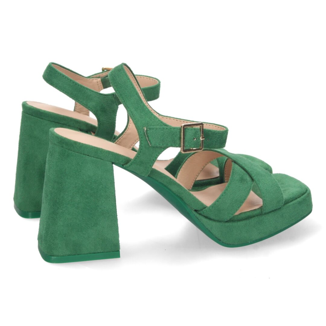 Sandalias cruzadas verdes de tacón ancho - Imagen 5