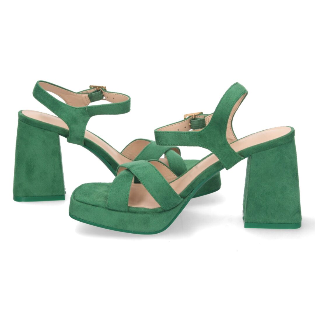 Sandalias cruzadas verdes de tacón ancho - Imagen 6