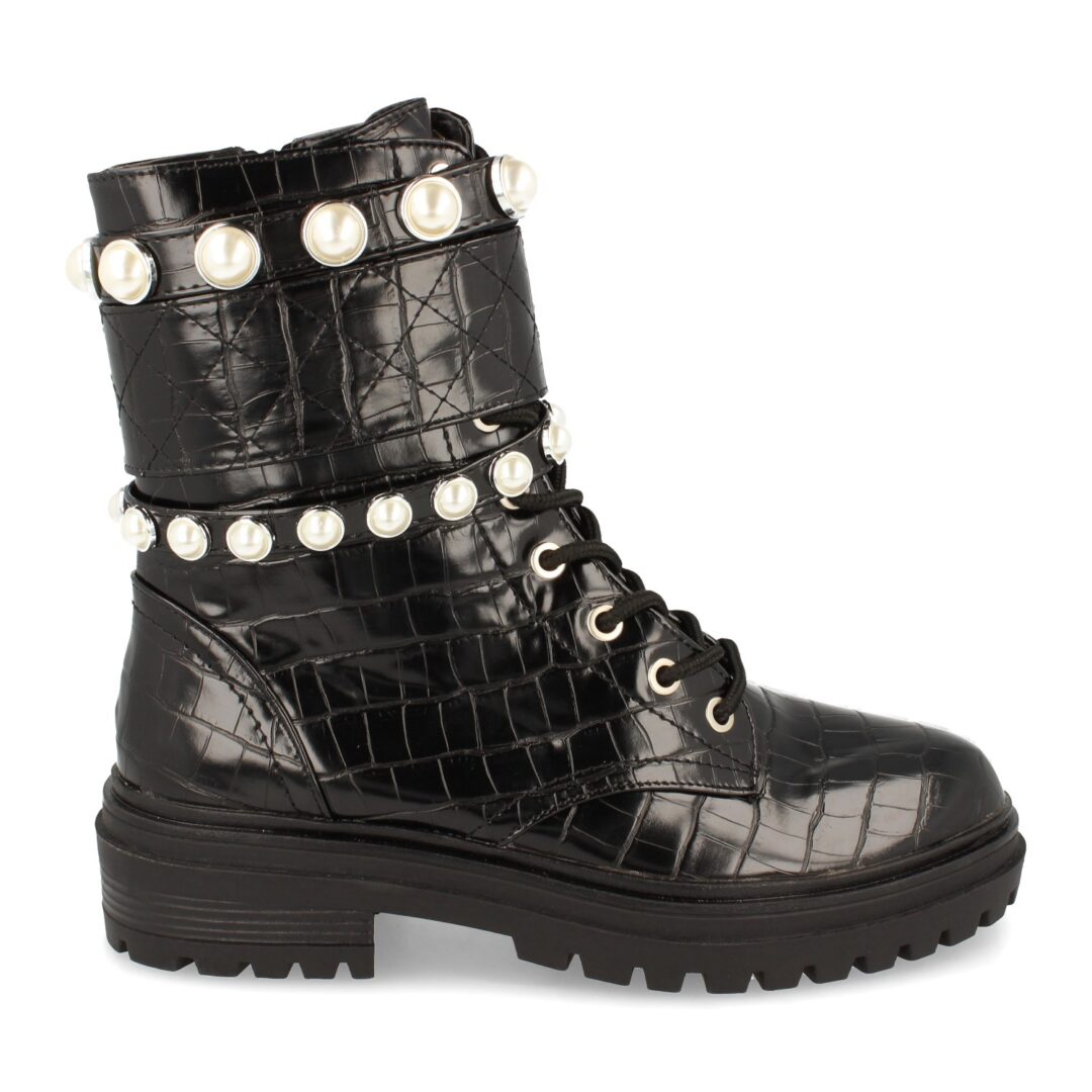 Bota militar negra adorno perlas - Imagen 4