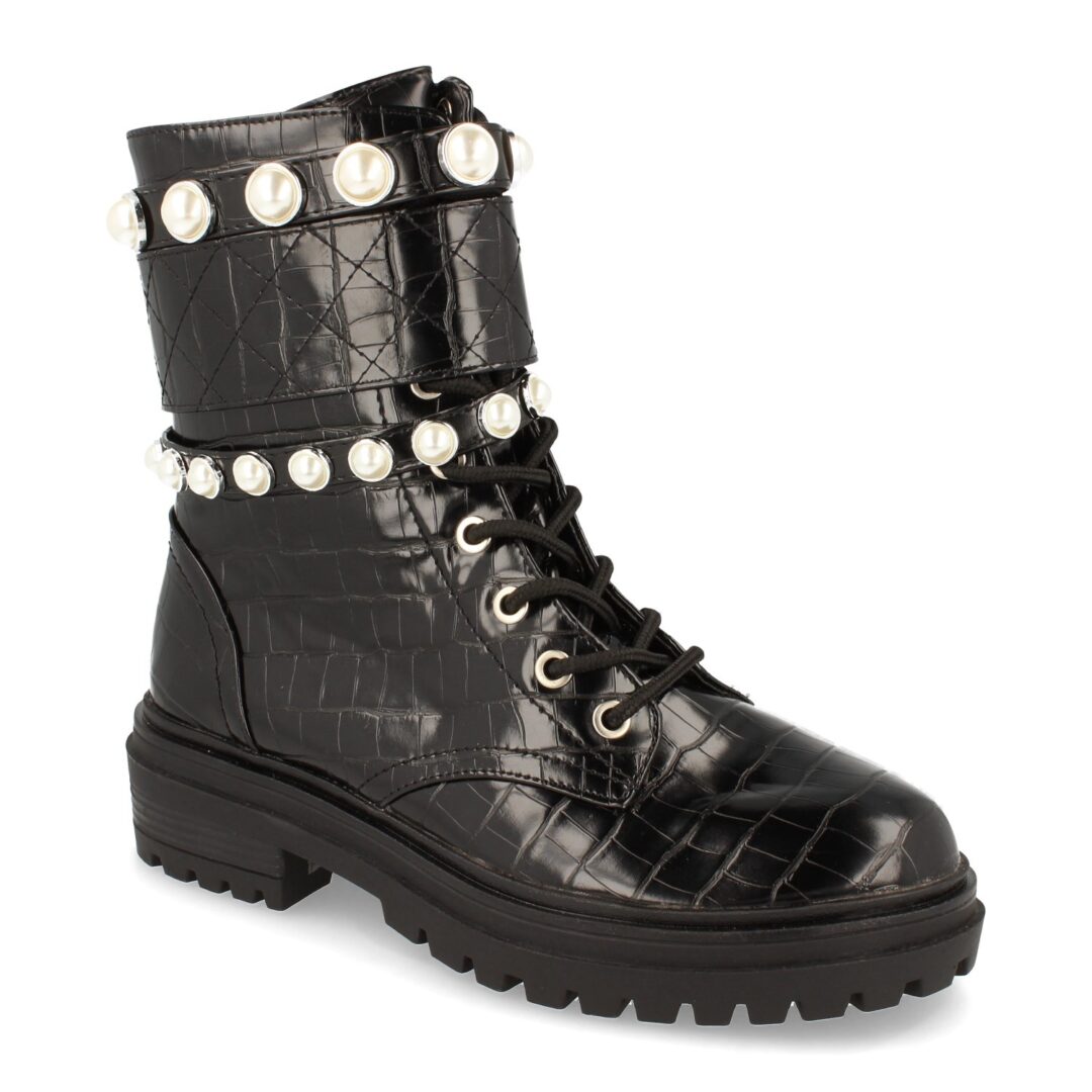Bota militar negra adorno perlas - Imagen 3