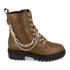 Bota militar marrón cadenas piel serpiente