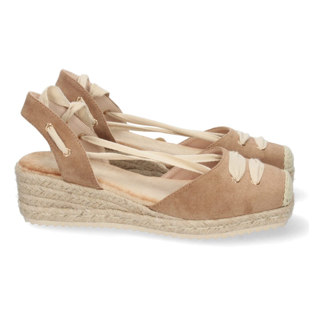 Zapato cuña cordones camel liso - Imagen 2
