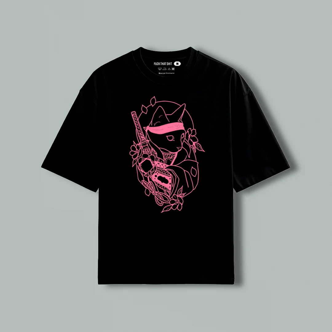 Playera Classic Oversize Gato Samurai - Imagen 2