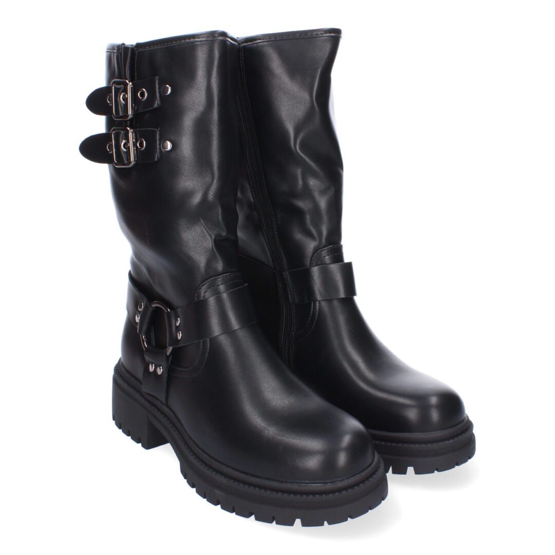 Botas Negras Estilo Biker con Hebillas