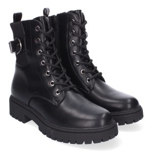 Botas estilo militar con elástico y hebilla negro