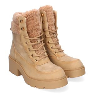 Botines marrón claro de tacón con cordones
