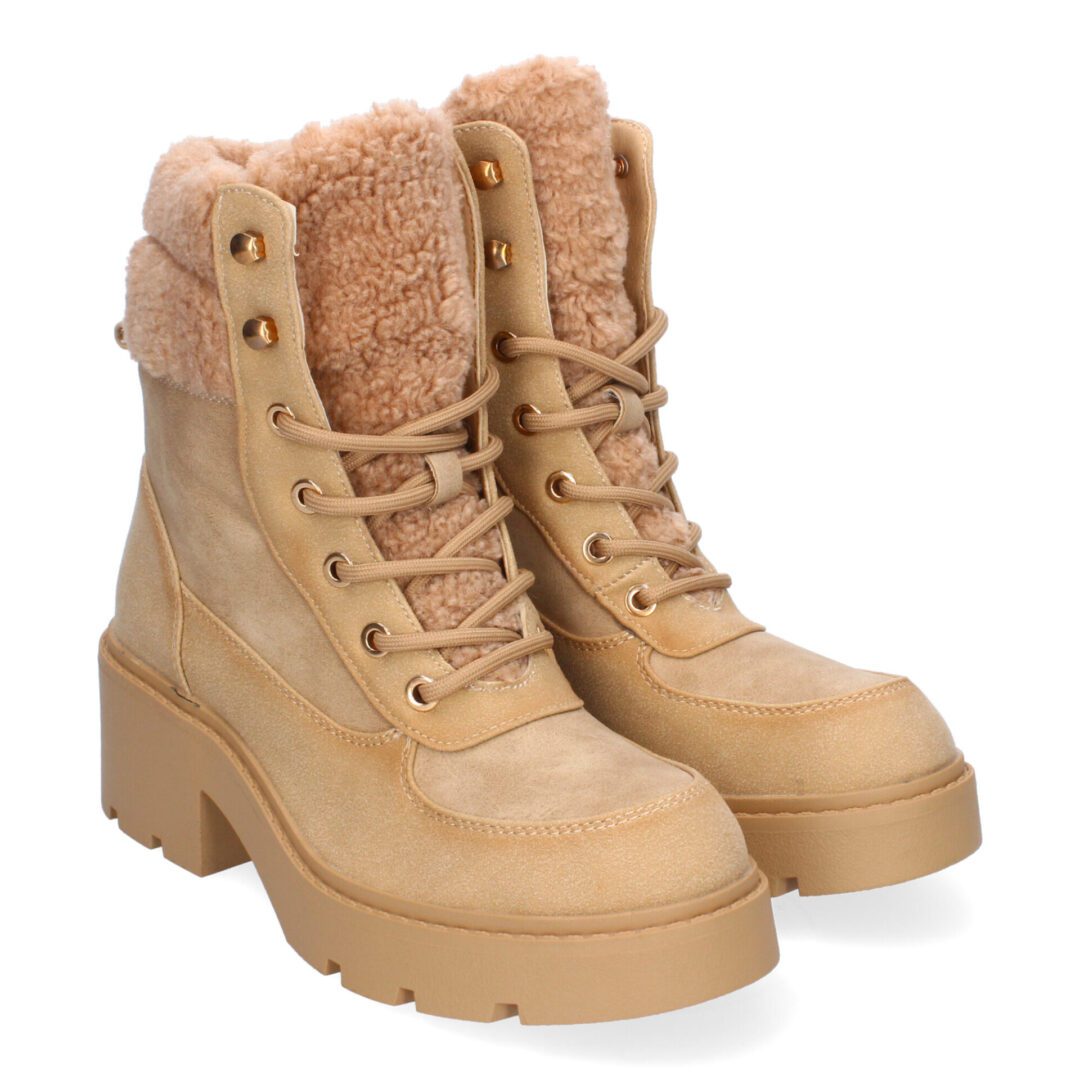 Botines marrón claro de tacón con cordones - Imagen 2