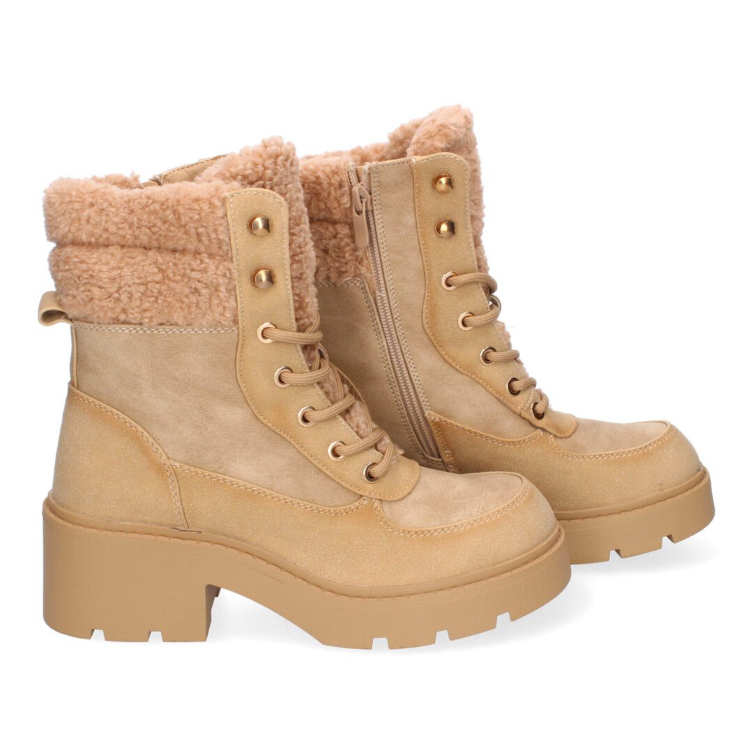 Botines marrón claro de tacón con cordones - Imagen 6