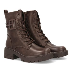 Botas militares marrones con cremallera y cordones