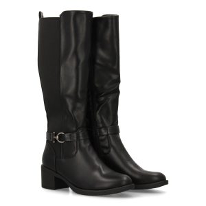Botas negras altas de hebilla decorativa