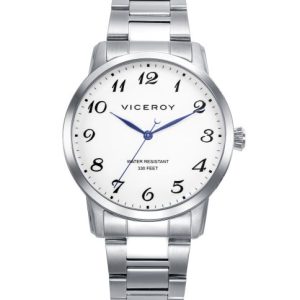 Reloj de acero para hombre con esfera blanca y números árabes