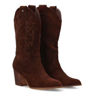 Bota media caña cowboy bordados marrón
