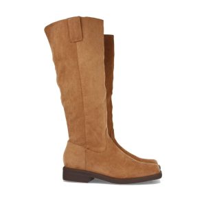 Bota plana de mujer camel con cremallera