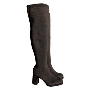 Bota mosquetera gris oscura de tacón ancho